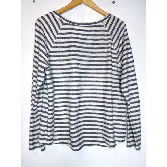 Old‎ Navy Striped Long Sleeve Top Gray White Raglan Cozy Casual Pullover Large - Picture 2 of 4